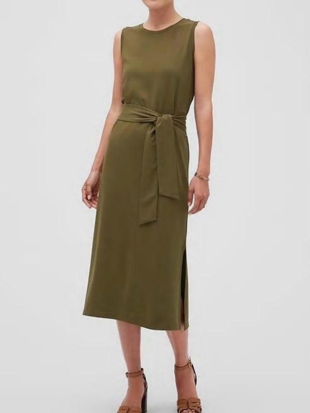 Banana Republic Olive Tie-Waist Midi Dress
